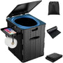WADEO Faltbare Campingtoilette 38L mit Papier- und Handyhalter, schwarz aus ABS-Kunststoff