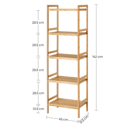 SONGMICS Bambus Regal BCB075N01 – 5 Ablagen, Natur, 142 cm hoch