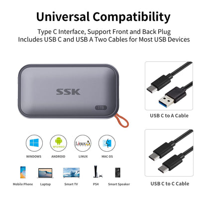 SSK Tragbare Externe NVMe SSD 1 TB - USB 3.2 Gen 2, 1050 MB/s
