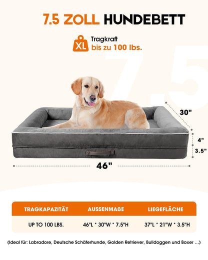 Upvilla Orthopädisches Hundebett XL, waschbar, wasserdicht, Grau