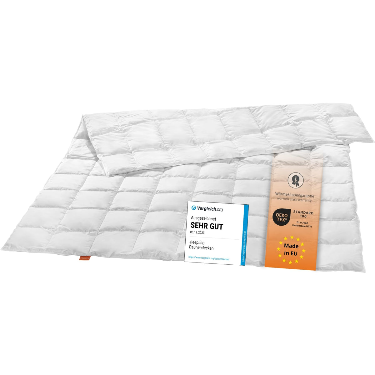 sleepling Sommer Daunendecke 155x220 cm, 90% Daunen, extra leicht, weiss mit Kassettensteppung