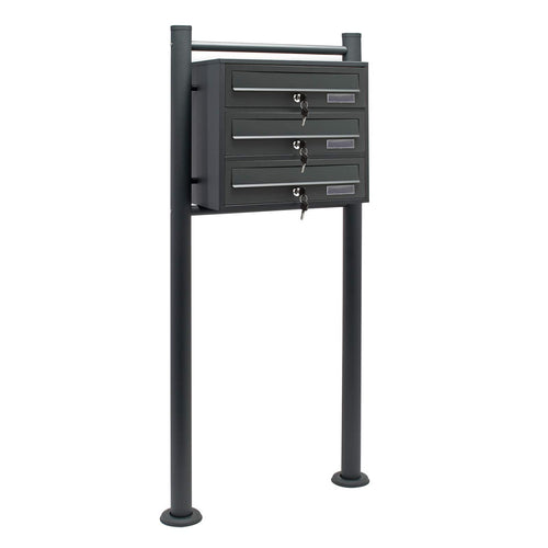 Wiltec 3er Briefkastenanlage Standbriefkasten - Anthrazit, 3 Fächer