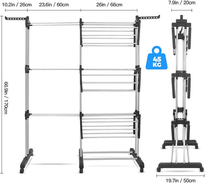 johgee Turm-Wäscheständer ausziehbar klappbar 3 Ebenen