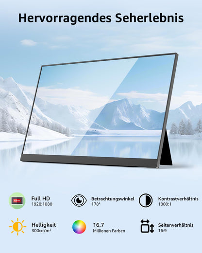 Yodoit PTM15 Portabler Monitor 15,6 Zoll FHD IPS USB-C mit Ständer