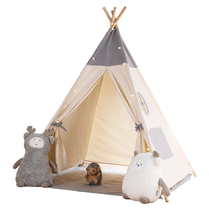 besrey Tipi Kinderzelt Spielzelt – Baumwolle Indoor Outdoor Lichter Matte