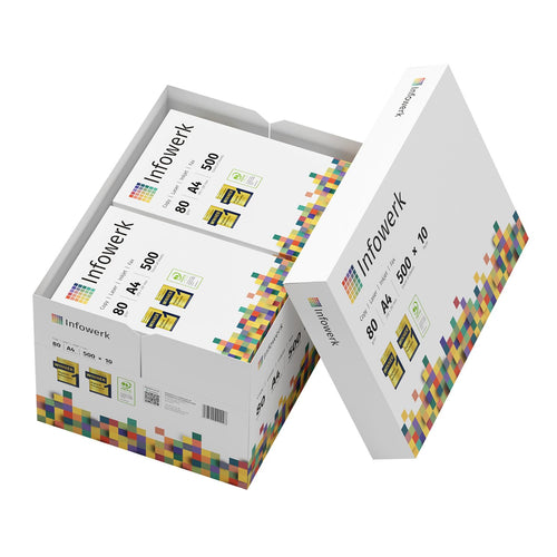 Infowerk Kopierpapier A4 80 g/m² 5000 Blatt hochweiss CIE 160, 10 Pakete à 500 Blatt