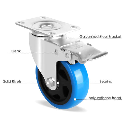 LIFERUN Schwerlast-Lenkrollen 100 mm, 4er Set mit Bremse, 600 kg