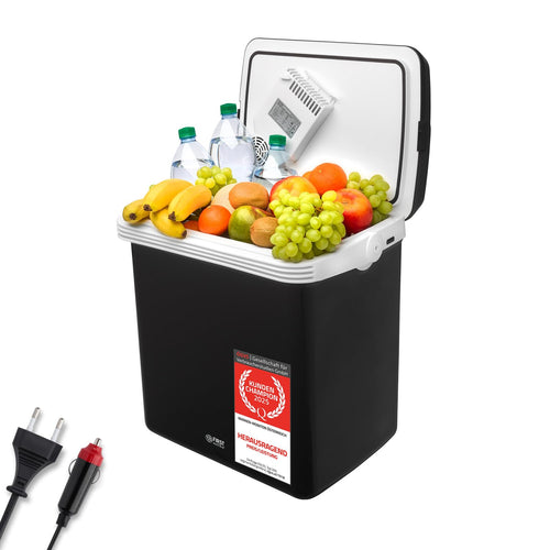 TZS First Austria Thermoelektrische Kühlbox 32L 12V/230V Schwarz, rechteckig. Kühlt oder wärmt Lebensmittel für unterwegs und Zuhause.