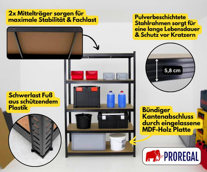 PROREGAL Taurus Schwerlastregal – Schwarz 180x120x60cm