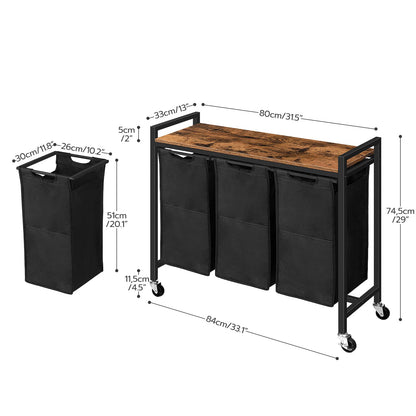 HOOBRO EBF38XY01G1 Wäschekorb 3 Fächer Vintagebraun-Schwarz