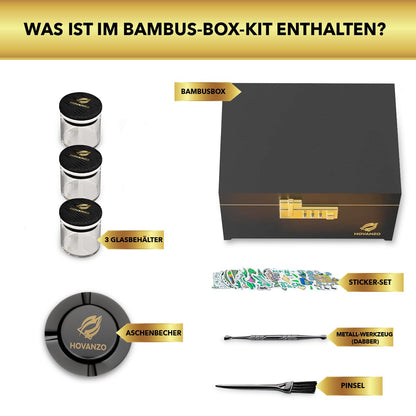 HOVANZO Aufbewahrungsbox aus Bambus mit Zahlenschloss und Tablett