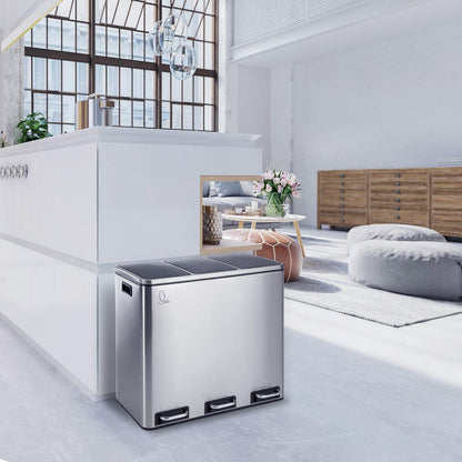 SVITA TM3X18 Treteimer 54L Edelstahl Silber Mülltrennung