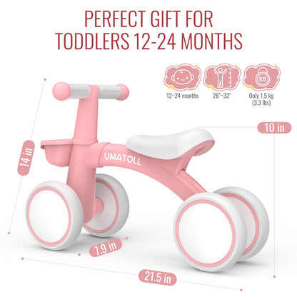 Umatoll Laufrad ab 1 Jahr, Kinder Lauflernrad mit Korb, Rosa
