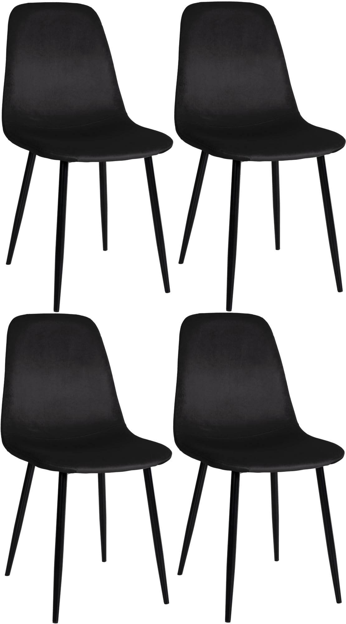 CLP Esszimmerstühle Napier: 4 schwarze Samtstühle mit Metallgestell, die Sitzgelegenheiten für Essbereiche bieten.
