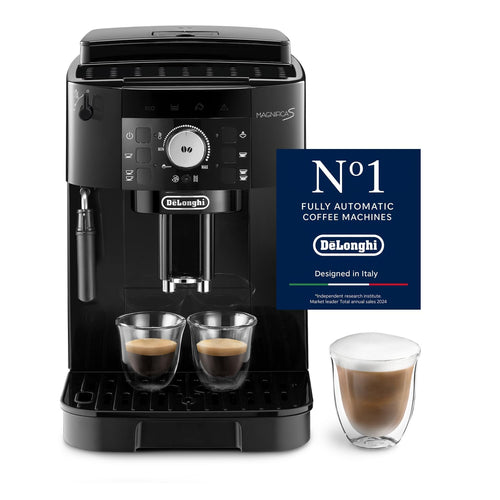 De'Longhi Magnifica S ECAM11.112.B Kaffeevollautomat - Schwarz. Kompakt, schwarz. Mahlt Kaffeebohnen und brüht Espresso oder Kaffee.