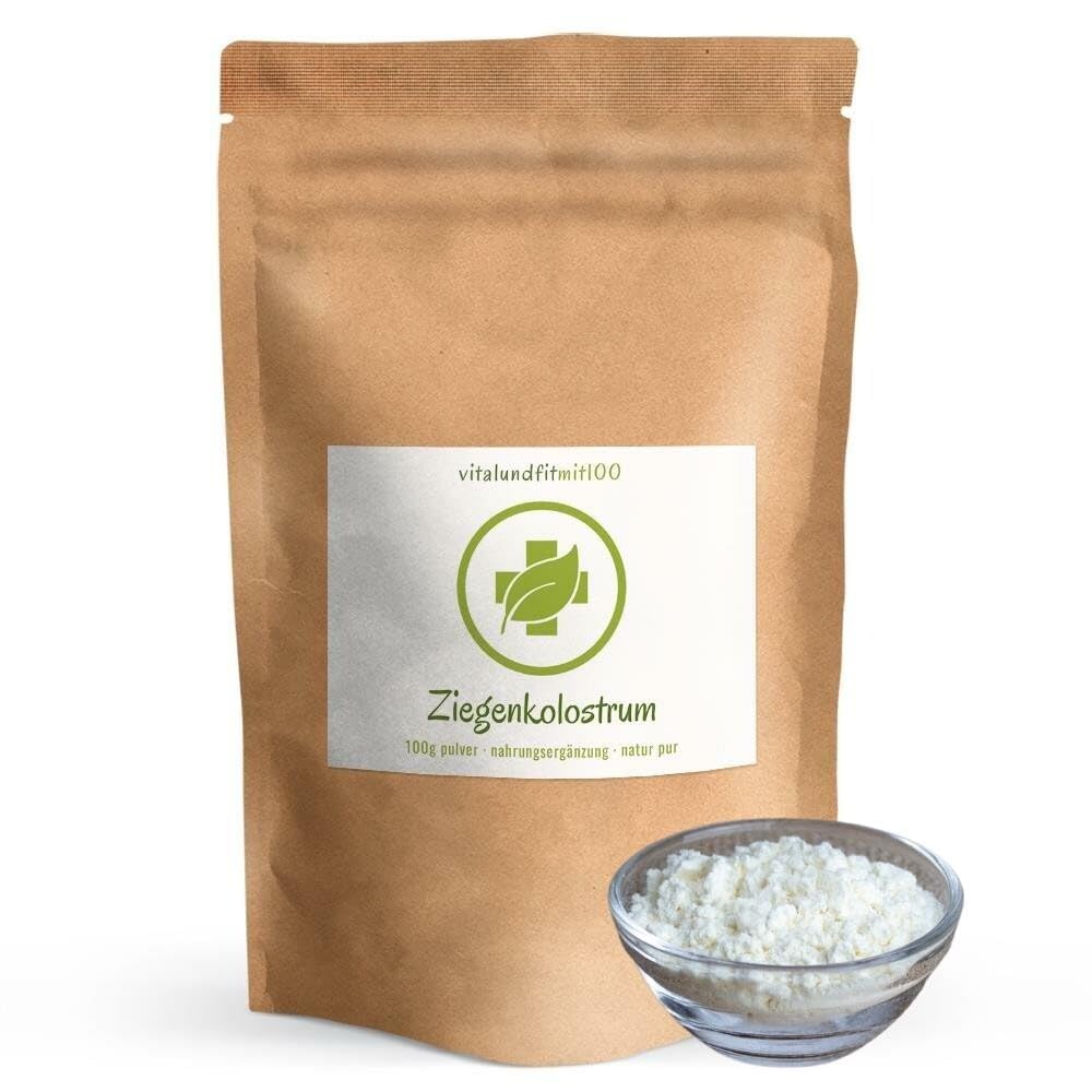 vitalundfitmit100 Ziegenkolostrum Pulver 100 g, 38 % IgG, gefriergetrocknet im Kraftpapierbeutel