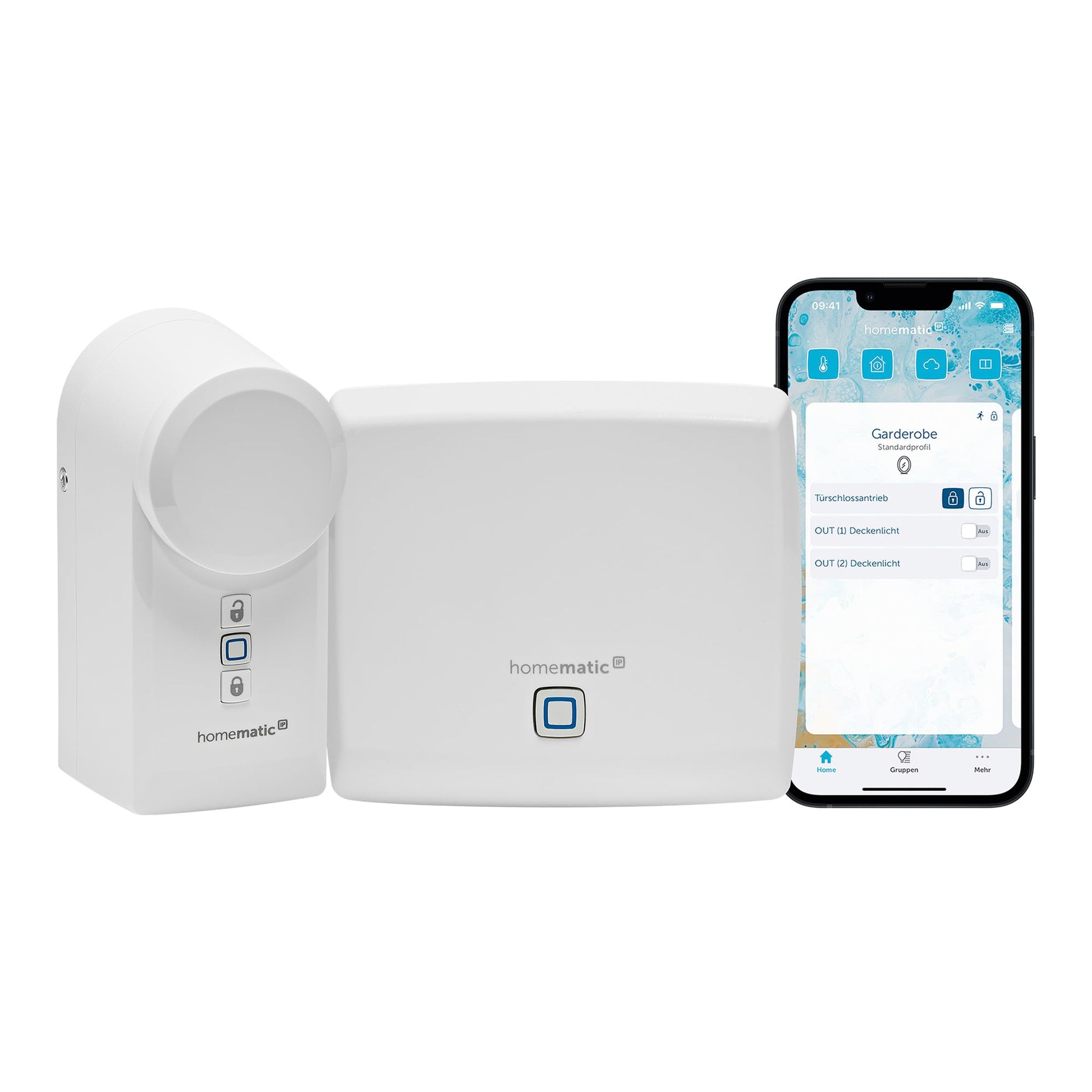 Homematic IP Smart Home Starter Set Mini Zutritt – Elektronisches Türschloss: Kompaktes, silbernes System für schlüssellosen Zugang.