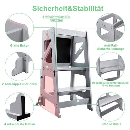 YOLEO 3 in1 Lernturm Montessori Kinderhelfer - Grau