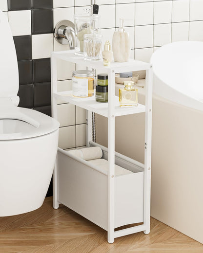 Apetaccat Beistelltisch mit Stauraum, 3-stufig, schmal, weiss
