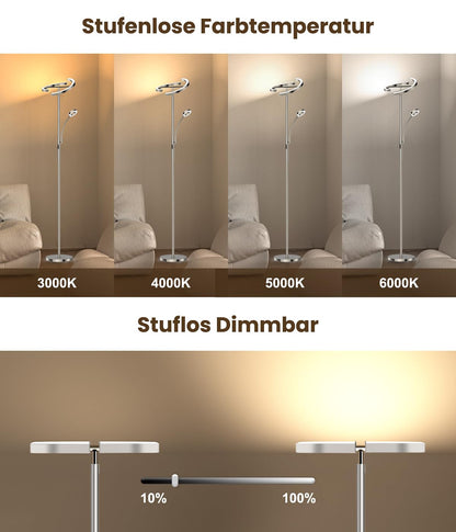 ANTENLICHT KAKA- LED Stehlampe dimmbar - Silber mit Leselampe