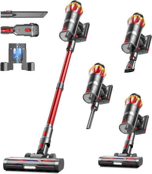 VacuPower XPro 5000 Akku Staubsauger, silberner Stielstaubsauger zur kabellosen Reinigung von Hartböden und Teppichen.