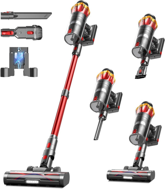 VacuPower XPro 5000 Akku Staubsauger, silberner Stielstaubsauger zur kabellosen Reinigung von Hartböden und Teppichen.