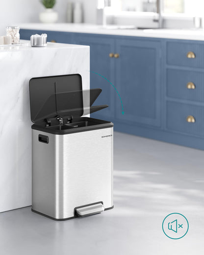 SONGMICS Mülleimer Küche 2 x 15 L Mülltrennsystem, Softclose-Deckel