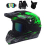 UIGJIOG Kinder-Motocross-Helm Set mit Brille und Handschuhen, Grün, M – aerodynamische FRP-Schale