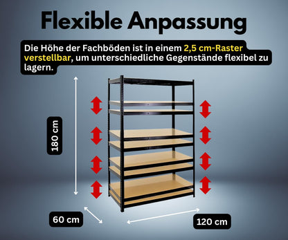 PROREGAL Taurus Schwerlastregal – Schwarz 180x120x60cm