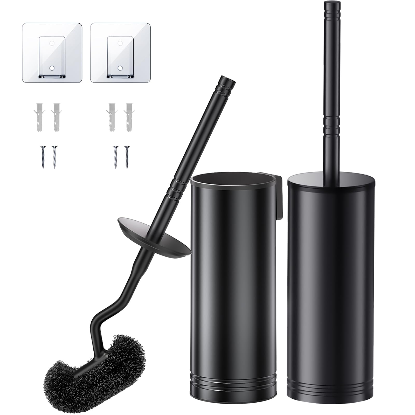 HAMITOR Klobürste Set Edelstahl, WC-Bürste mit Halter, 2 Stück Schwarz, S-förmiger Bürstenkopf und geschlossener Halter