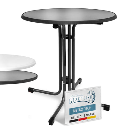 Beautissu Bistroni Bistrotisch rund Ø 80 cm klappbar schwarz – als Garten-, Balkon- und Partytisch