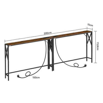 MAHANCRIS Konsolentisch mit Ladestation Vintagebraun/Schwarz