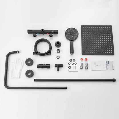 Auralum Duschsystem Thermostat 30x30 cm Regendusche - Schwarz