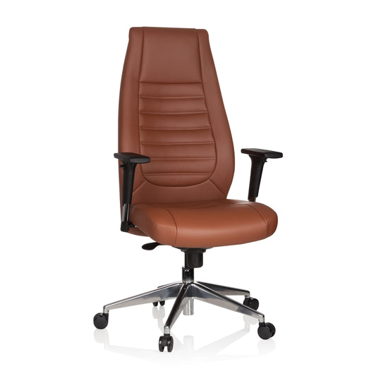 hjh OFFICE VITORO Chefsessel XXL Kunstleder Braun mit hoher Rückenlehne zum komfortablen Sitzen am Schreibtisch.