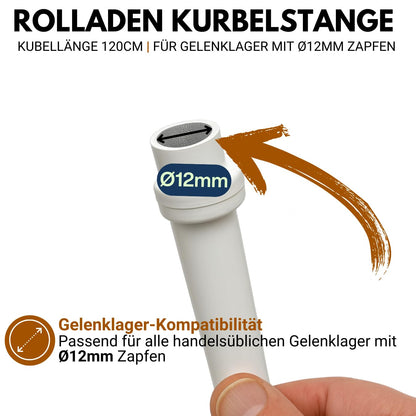 markiso Rolladen-Kurbelstange 120 cm, Aluminium weiss, Ø 12 mm Zapfen