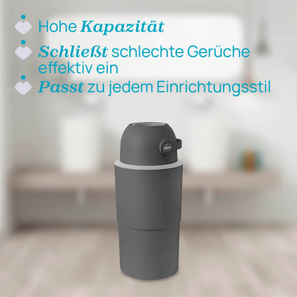Chicco Windeleimer XL Geruchskontrolle Kompakt – Ohne Kassetten, Grau