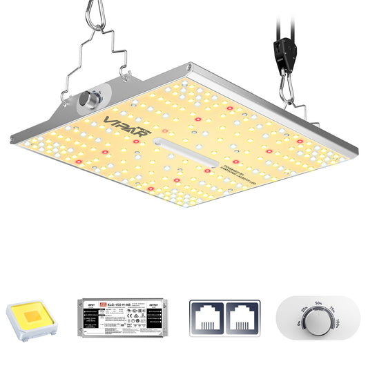VIPARSPECTRA XS1000 LED Grow Lampe Samsung LM301H Dimmbar. Rechteckige, silberne Lampe zur vollspektralen Pflanzenbeleuchtung.