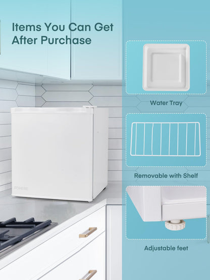 FOHERE Mini Kühlschrank 46L mit Eisfach Getränkekühlschrank – Weiss