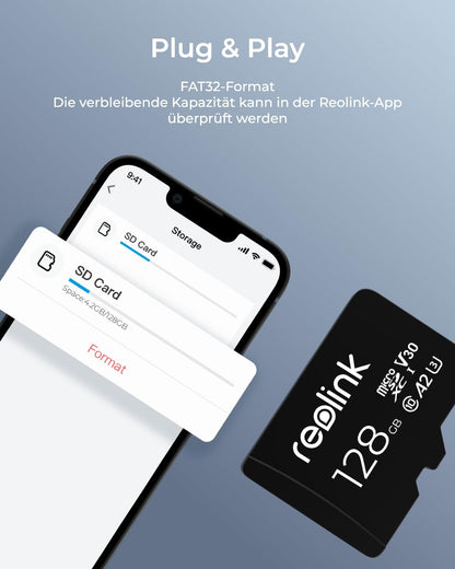 Reolink microSDXC Speicherkarte 128 GB, UHS-I U3, V30, A2, 100 MB/s