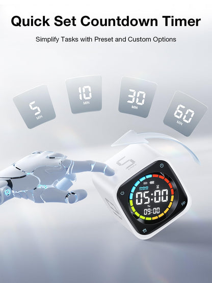 Ticktime TK3 Pomodoro Timer, Würfel-Timer mit Stoppuhr und Uhr, Weiss