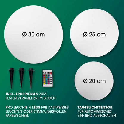 EASYmaxx LED Solarleuchte Dekokugel 3er-Set mit Fernbedienung