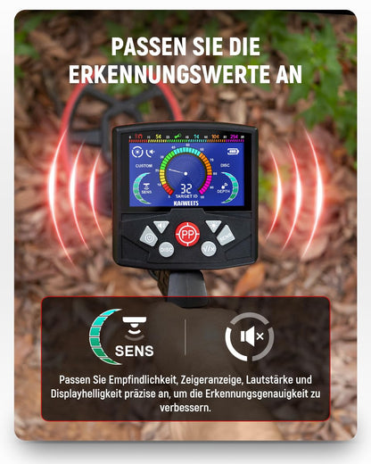 KAIWEETS Metalldetektor – Zusammenklappbar, Farbige Anzeige