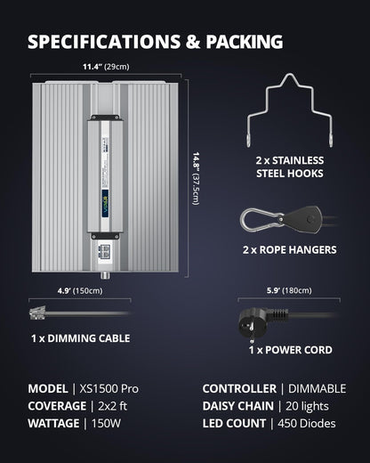 VIPARSPECTRA XS1500 Pro LED Grow Lampe - Vollspektrum Linsen