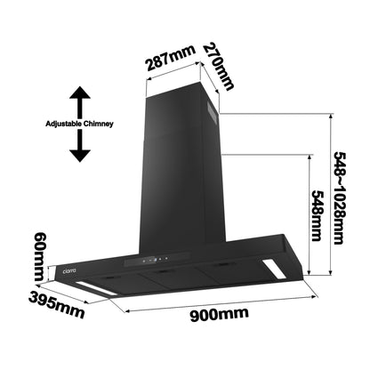 CIARRA CBCB9102-P Dunstabzugshaube 90cm Schwarz Umluft/Abluft
