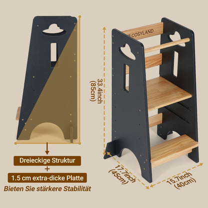 COSYLAND Lernturm Montessori höhenverstellbar - Holzfarbe