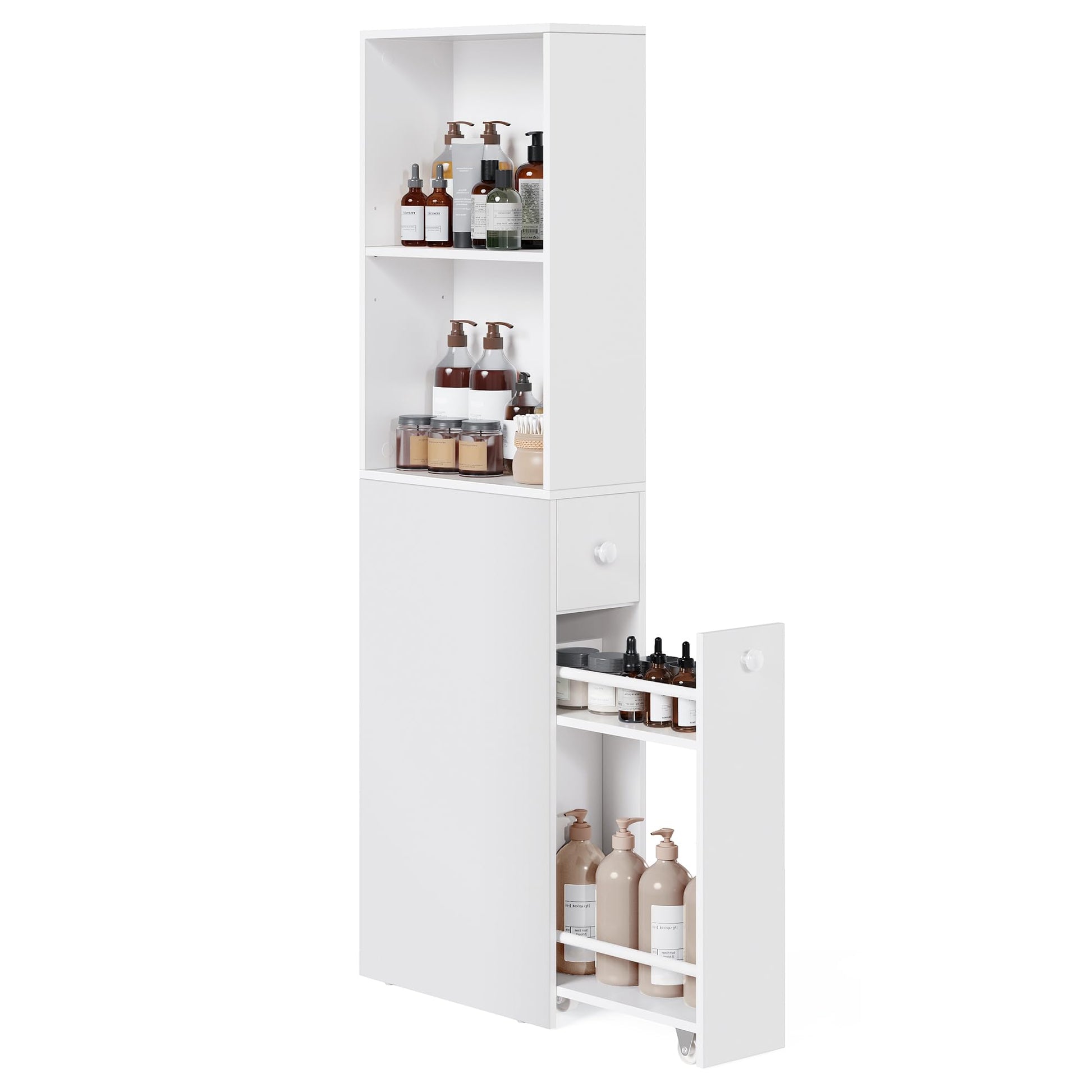 VASAGLE Badezimmerschrank schmal, Hochschrank mit Schubladen, weiss