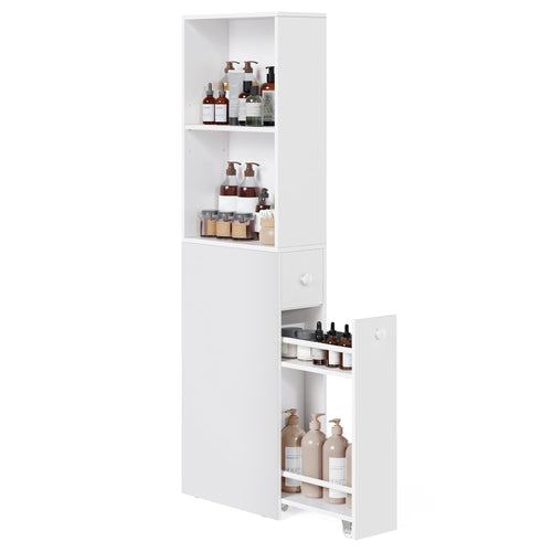 VASAGLE Badezimmerschrank schmal, Hochschrank mit Schubladen, weiss