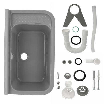 Instalguru Waschbecken mit Regal, Ausgussbecken 60 x 34 x 21 cm grau