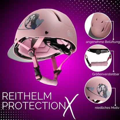 PFIFF 103119 Reithelm ProtectionX für Kinder, pink, Grösse 52–56 cm