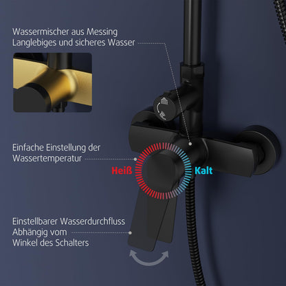 Rainsworth Duschsystem Komplettset – Regendusche Schwarz 25cm